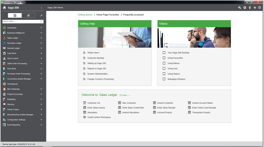 Sage 200 Welcome Screen