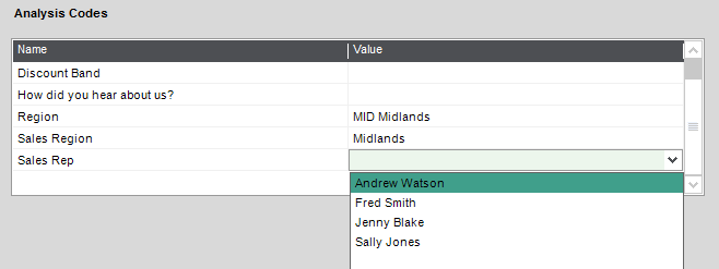 Analysis Codes on Sales Ledger Accounts