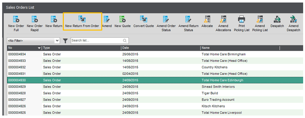 Sage 200 2016 New Features New Return From Order