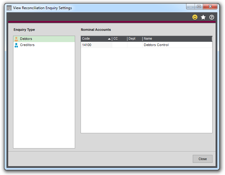 Debtor Reconciliation Settings