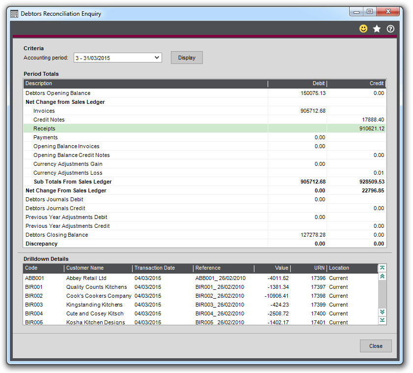 Debtor Reconciliation Enquiry