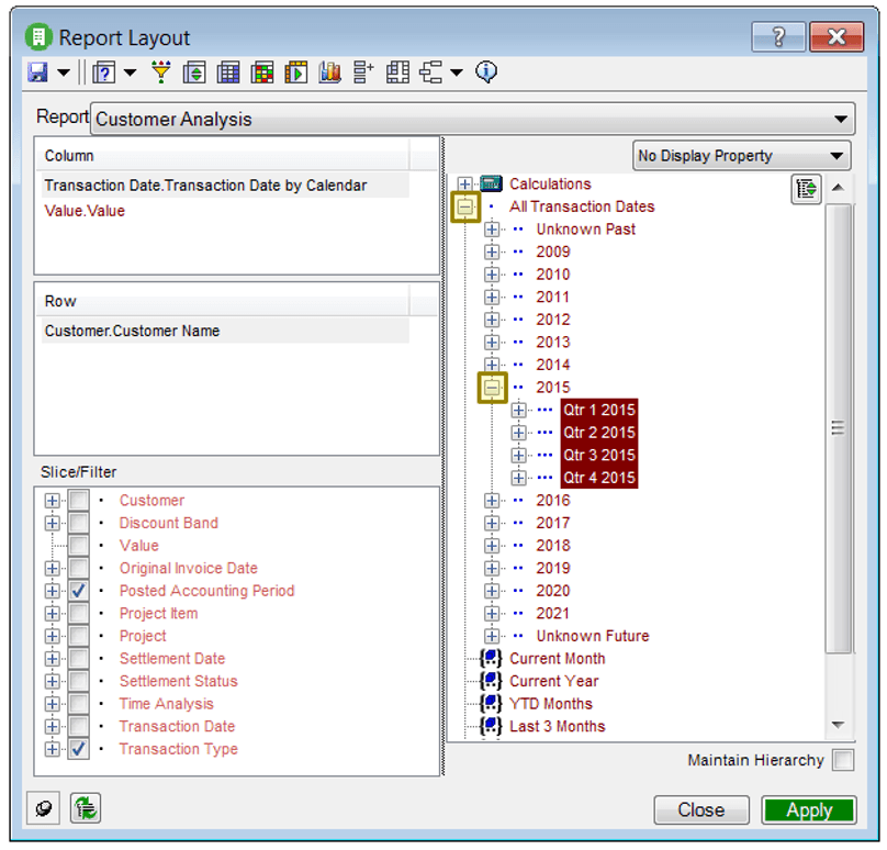 Sage 200 BI Report Layout tool navigation