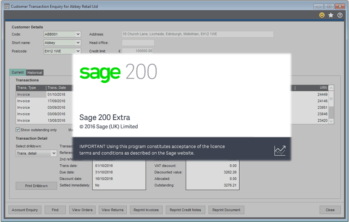 Sage 200 Transaction Enquiries