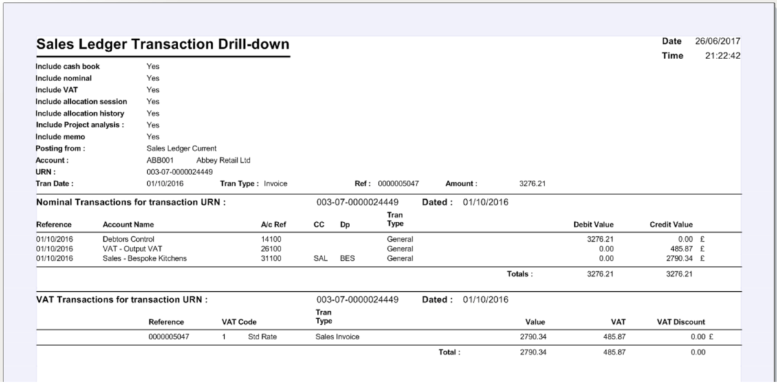 Sage 200 Transaction Drilldown