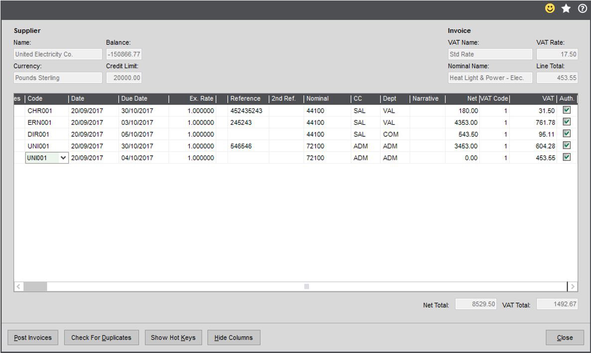 Sage 200c Rapid Purchase Invoice