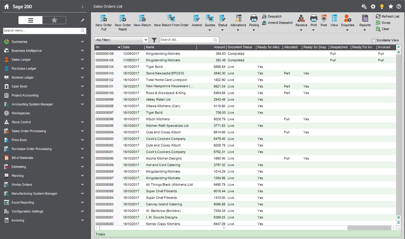 Sage 200c Sales Orders