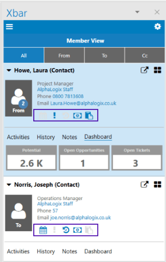 important Outlook CRM information about the contact from within Outlook