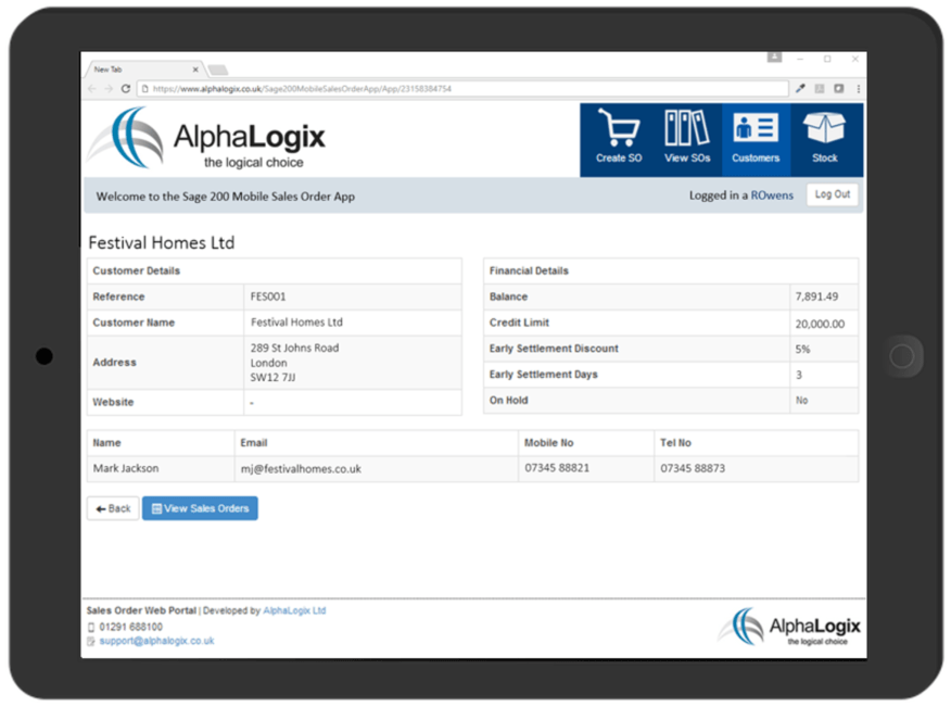 Sage 200 Mobile Sales Orders