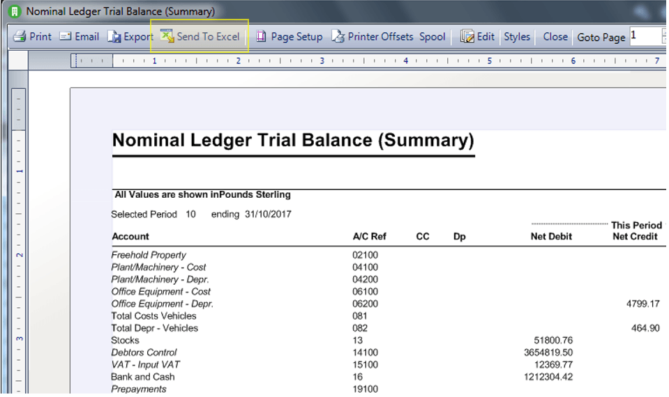 Sage 200 Send To Excel