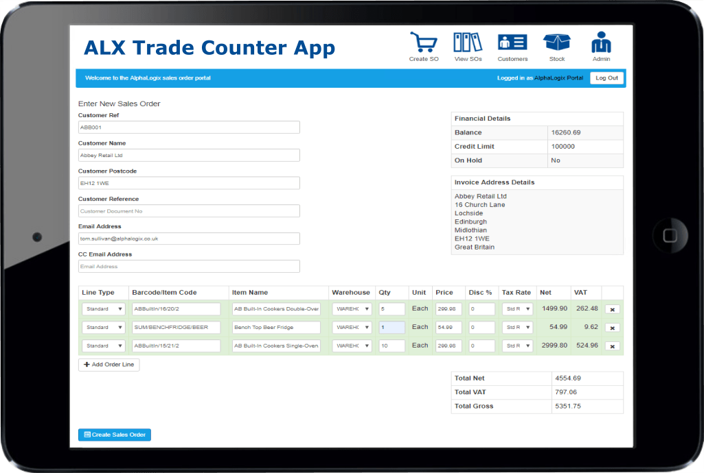 Sage 200 Trade Counter App Ipad