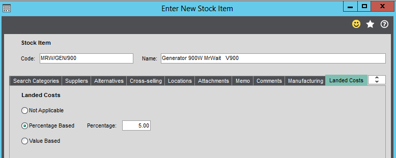 Landed Costs - item Settings